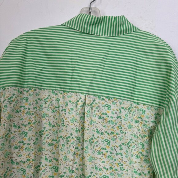AVEC LES FILLES Cotton Floral Striped Oversized Mixed Print Shirt Button Up Top - Picture 5 of 11